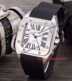 Cartier Santos Black Rubber Band White Roman Dial Fake Watch